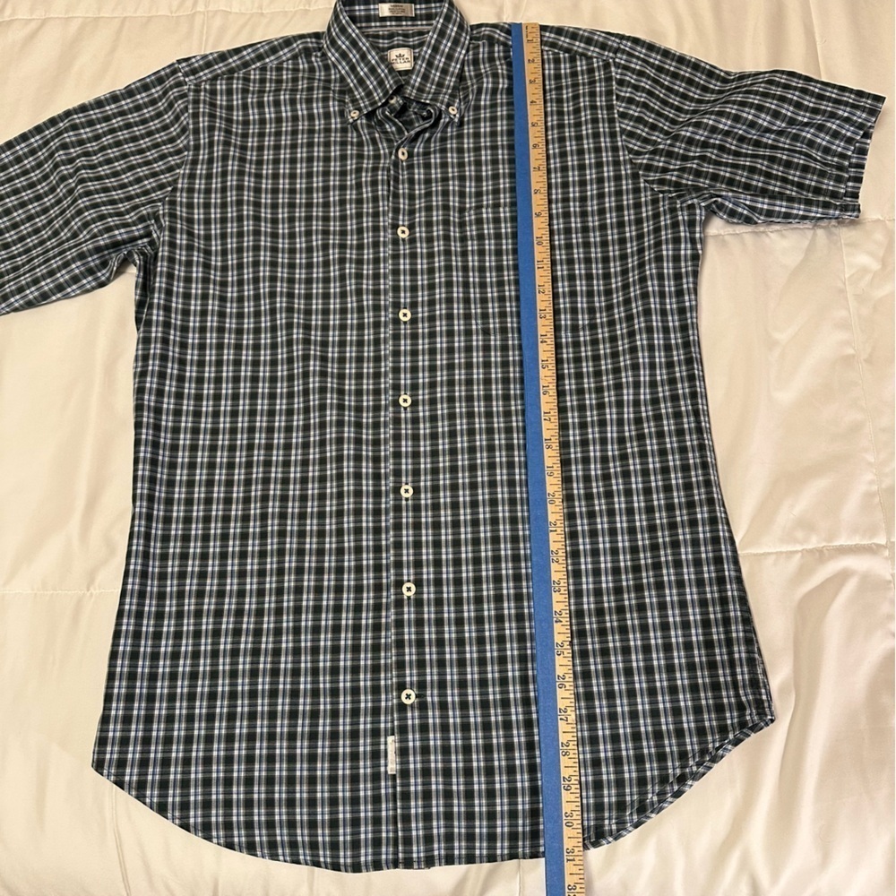 Peter Millar Button Up Shirt Men's sz M Short Sleeve Blue Plaid (c6
